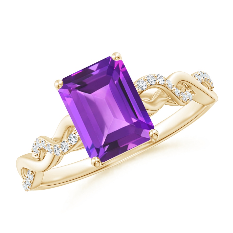 8x6mm AAA Emerald-Cut Solitaire Amethyst Infinity Twist Ring in Yellow Gold 