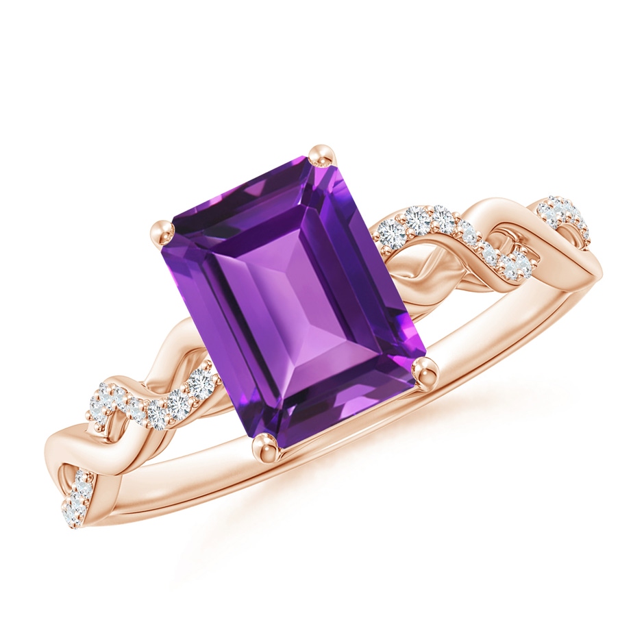 8x6mm AAAA Emerald-Cut Solitaire Amethyst Infinity Twist Ring in Rose Gold 