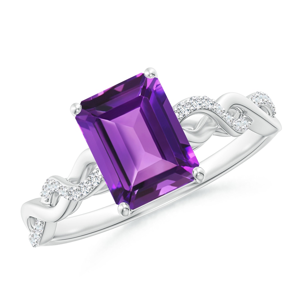 8x6mm AAAA Emerald-Cut Solitaire Amethyst Infinity Twist Ring in White Gold