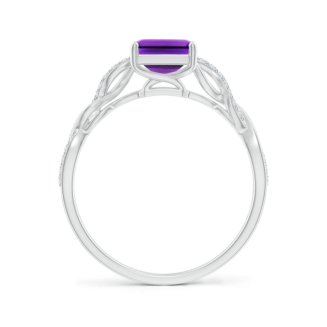 8x6mm AAAA Emerald-Cut Solitaire Amethyst Infinity Twist Ring in White Gold - side 3