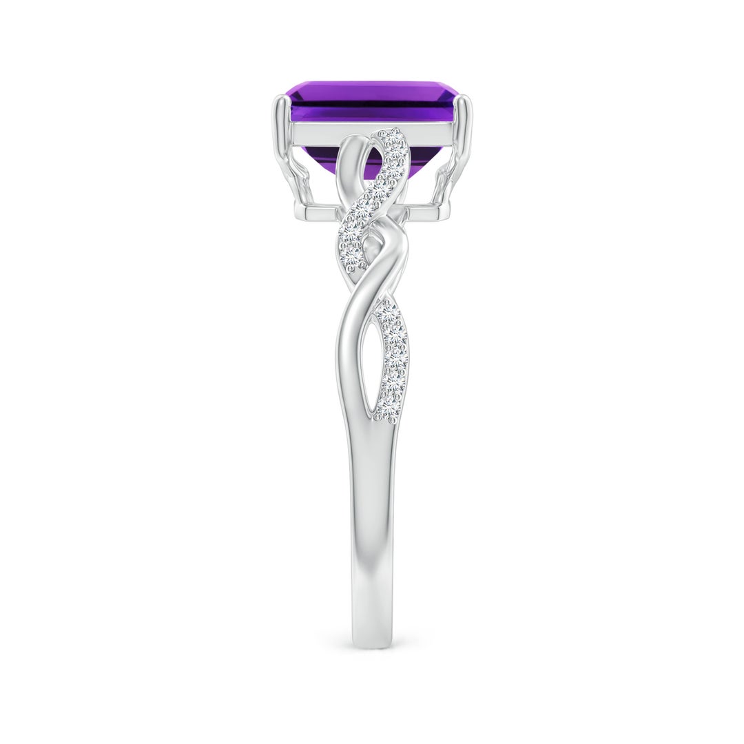 8x6mm AAAA Emerald-Cut Solitaire Amethyst Infinity Twist Ring in White Gold - side 6