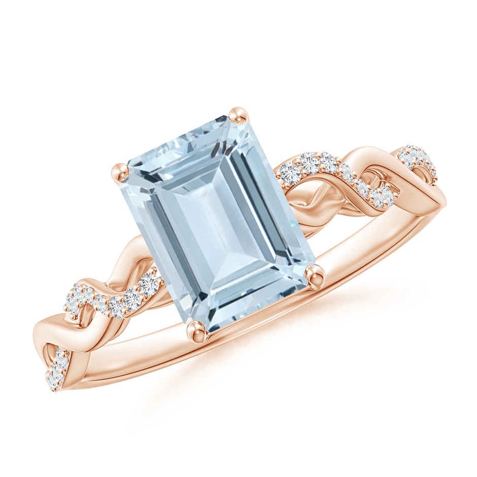 8x6mm A Emerald-Cut Solitaire Aquamarine Infinity Twist Ring in Rose Gold 