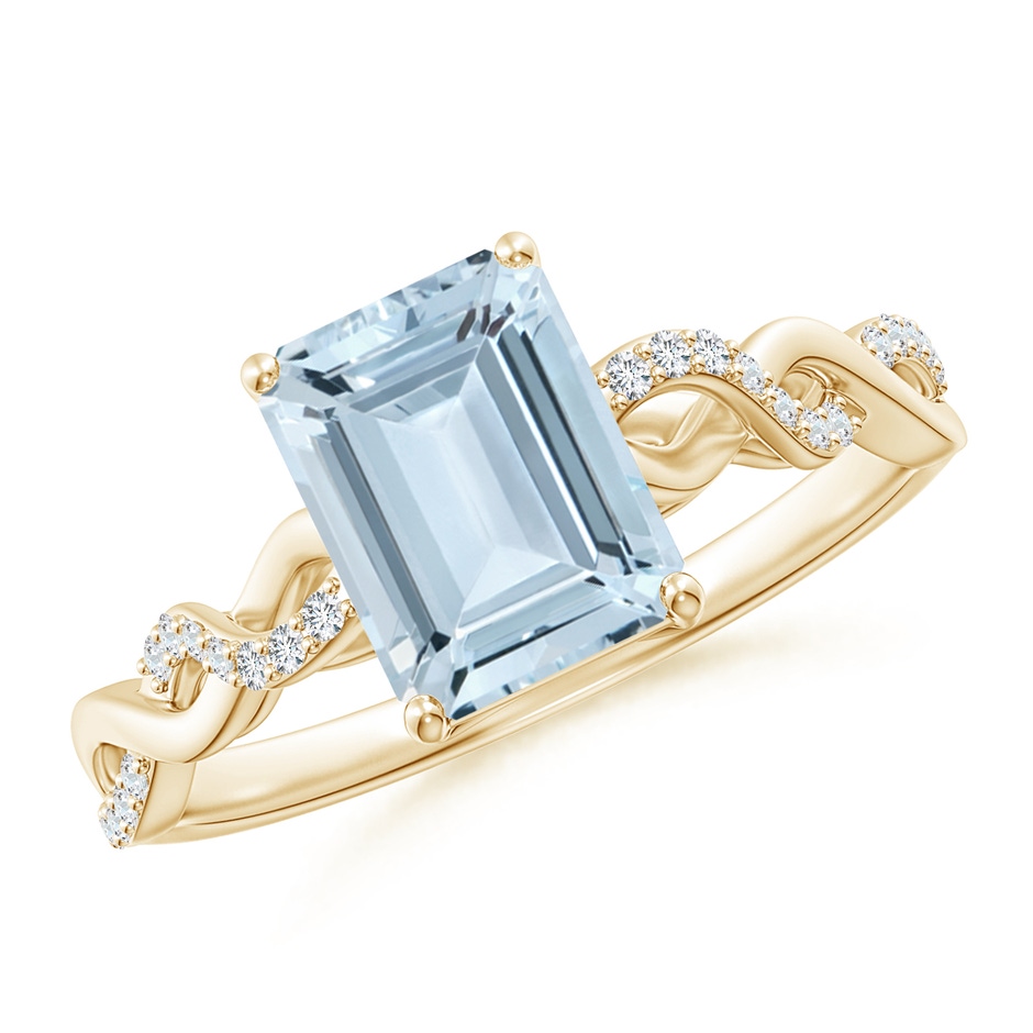 8x6mm A Emerald-Cut Solitaire Aquamarine Infinity Twist Ring in Yellow Gold 