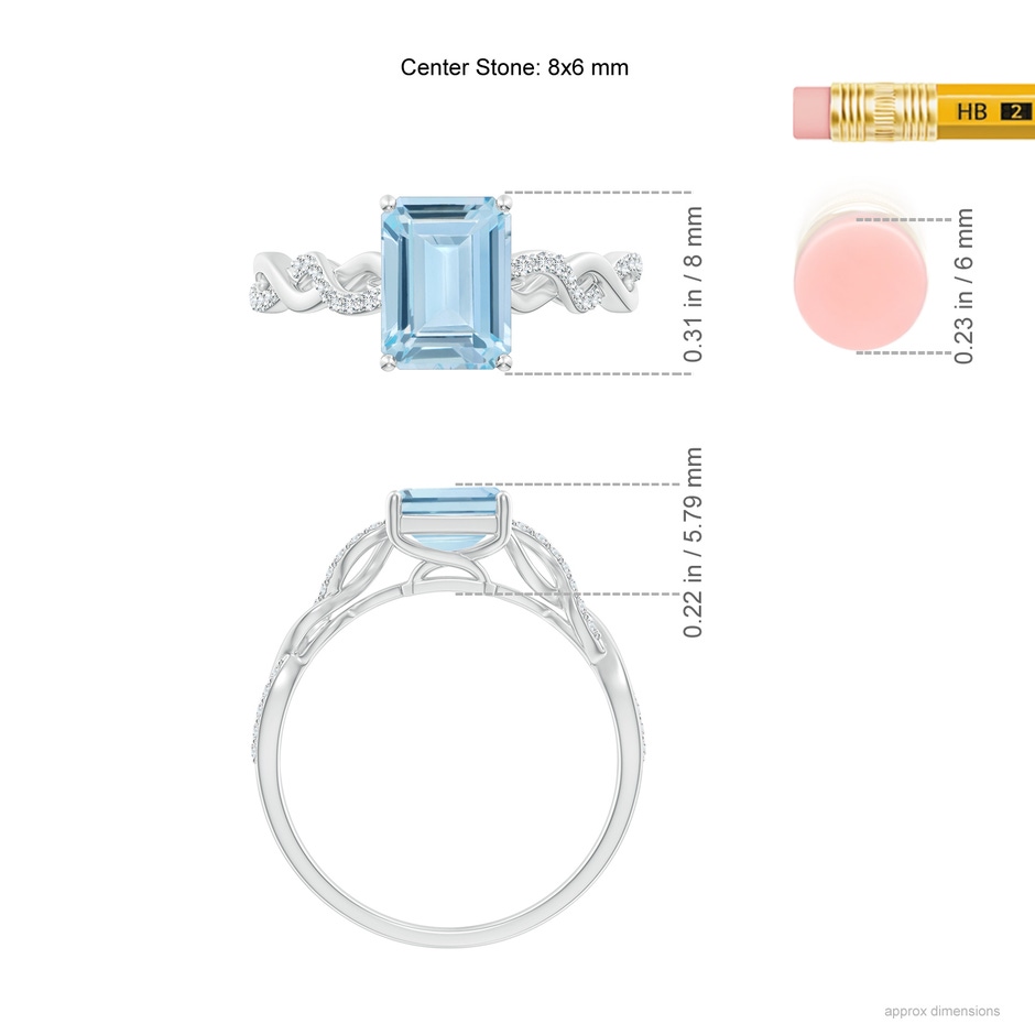 8x6mm AA Emerald-Cut Solitaire Aquamarine Infinity Twist Ring in White Gold ruler