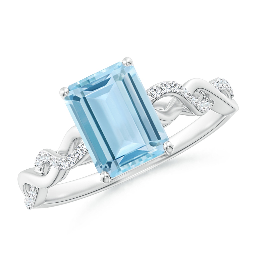 8x6mm AAA Emerald-Cut Solitaire Aquamarine Infinity Twist Ring in 9K White Gold 