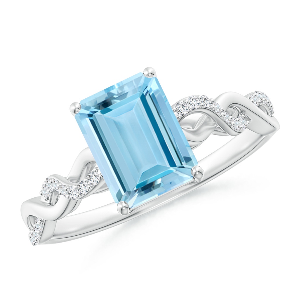 8x6mm AAAA Emerald-Cut Solitaire Aquamarine Infinity Twist Ring in P950 Platinum