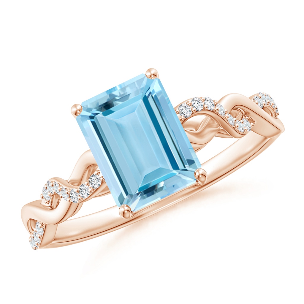 8x6mm AAAA Emerald-Cut Solitaire Aquamarine Infinity Twist Ring in Rose Gold