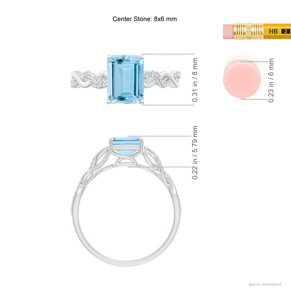 8x6mm AAAA Emerald-Cut Solitaire Aquamarine Infinity Twist Ring in White Gold ruler