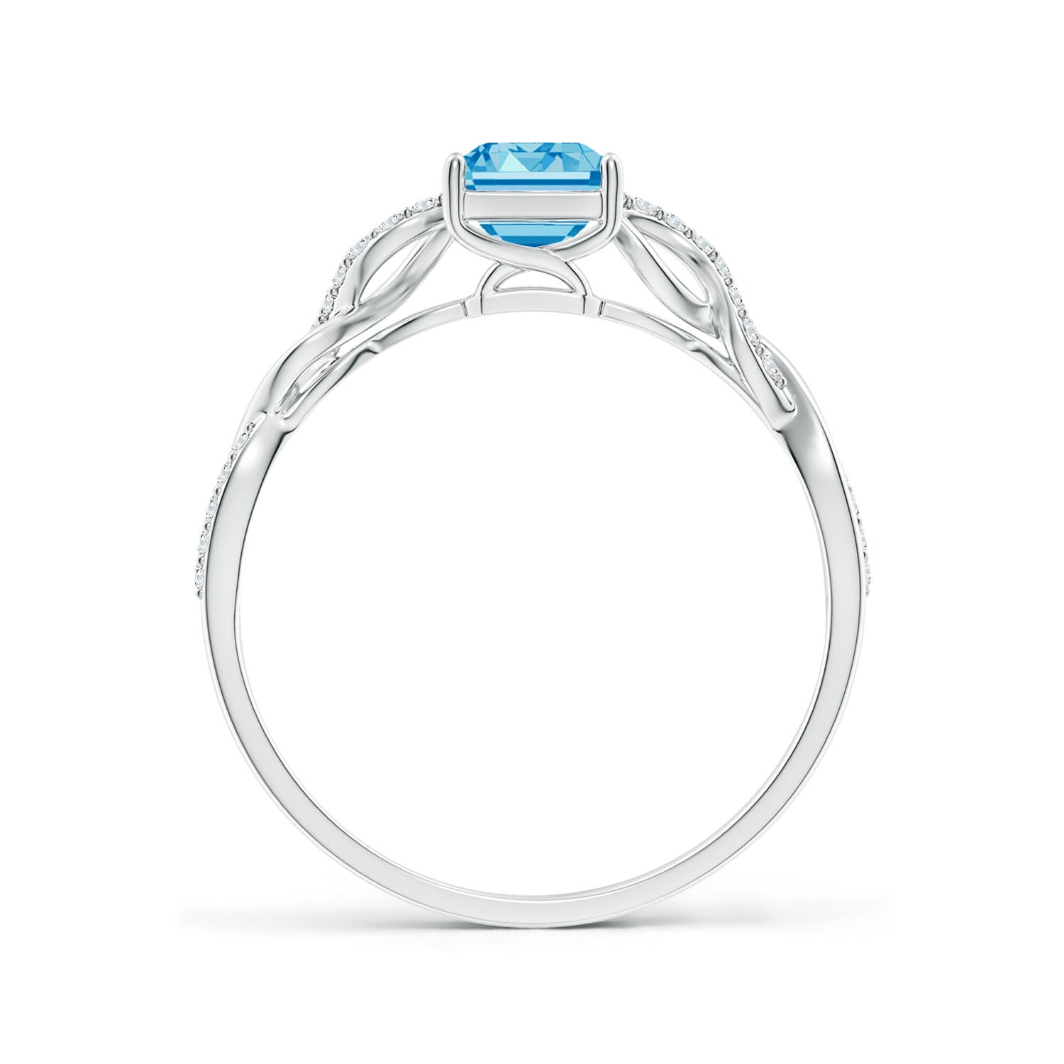 7x5mm AAAA Emerald-Cut Solitaire Fancy Intense Blue Diamond Infinity Twist Ring in P950 Platinum