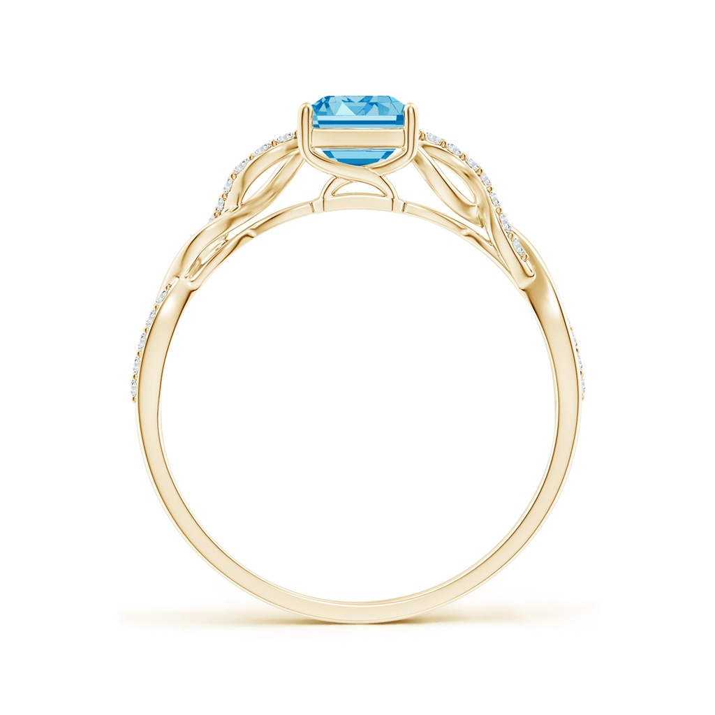 7x5mm AAAA Emerald-Cut Solitaire Fancy Intense Blue Diamond Infinity Twist Ring in Yellow Gold - side 199