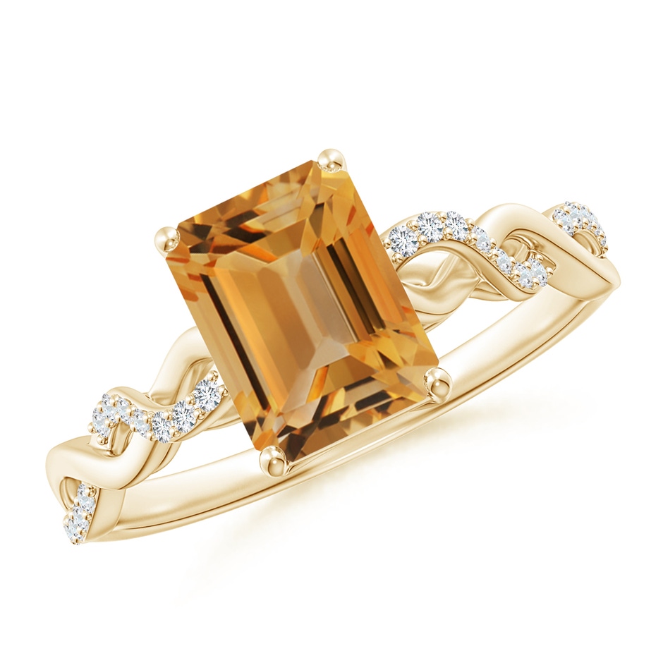 8x6mm A Emerald-Cut Solitaire Citrine Infinity Twist Ring in 9K Yellow Gold 