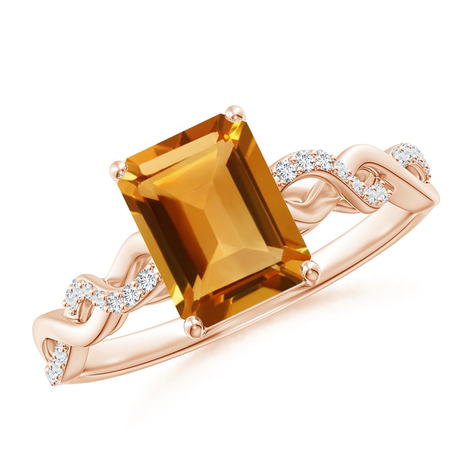 8x6mm AA Emerald-Cut Solitaire Citrine Infinity Twist Ring in Rose Gold 