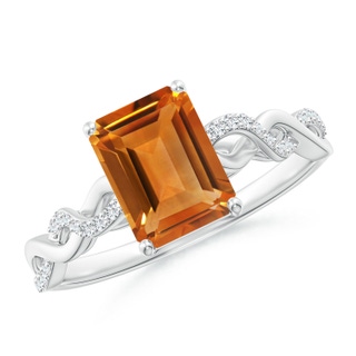 8x6mm AAA Emerald-Cut Solitaire Citrine Infinity Twist Ring in White Gold