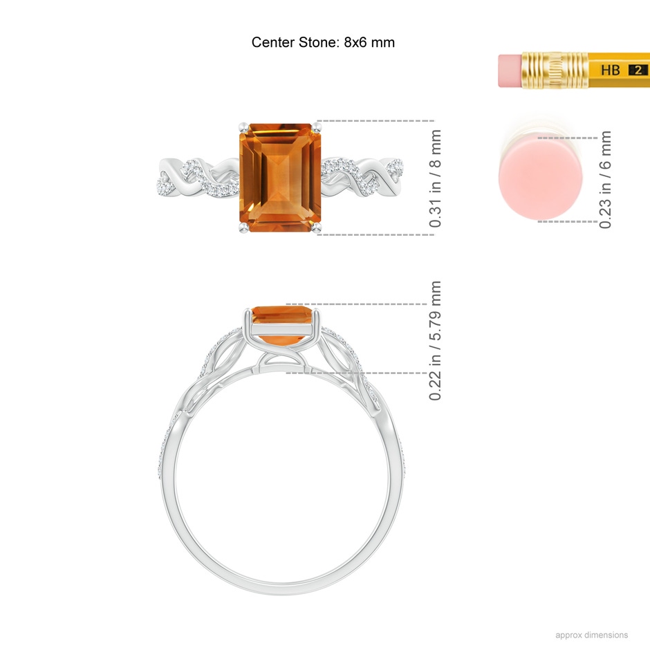 8x6mm AAA Emerald-Cut Solitaire Citrine Infinity Twist Ring in White Gold ruler