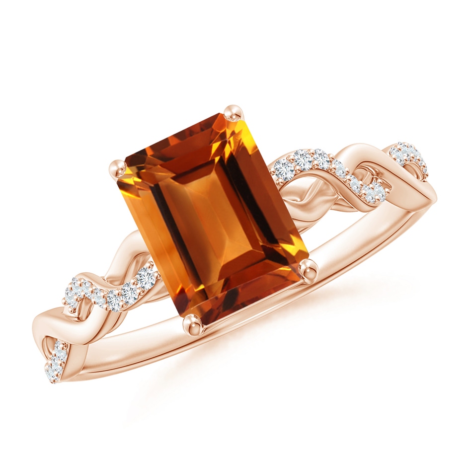 8x6mm AAAA Emerald-Cut Solitaire Citrine Infinity Twist Ring in Rose Gold 