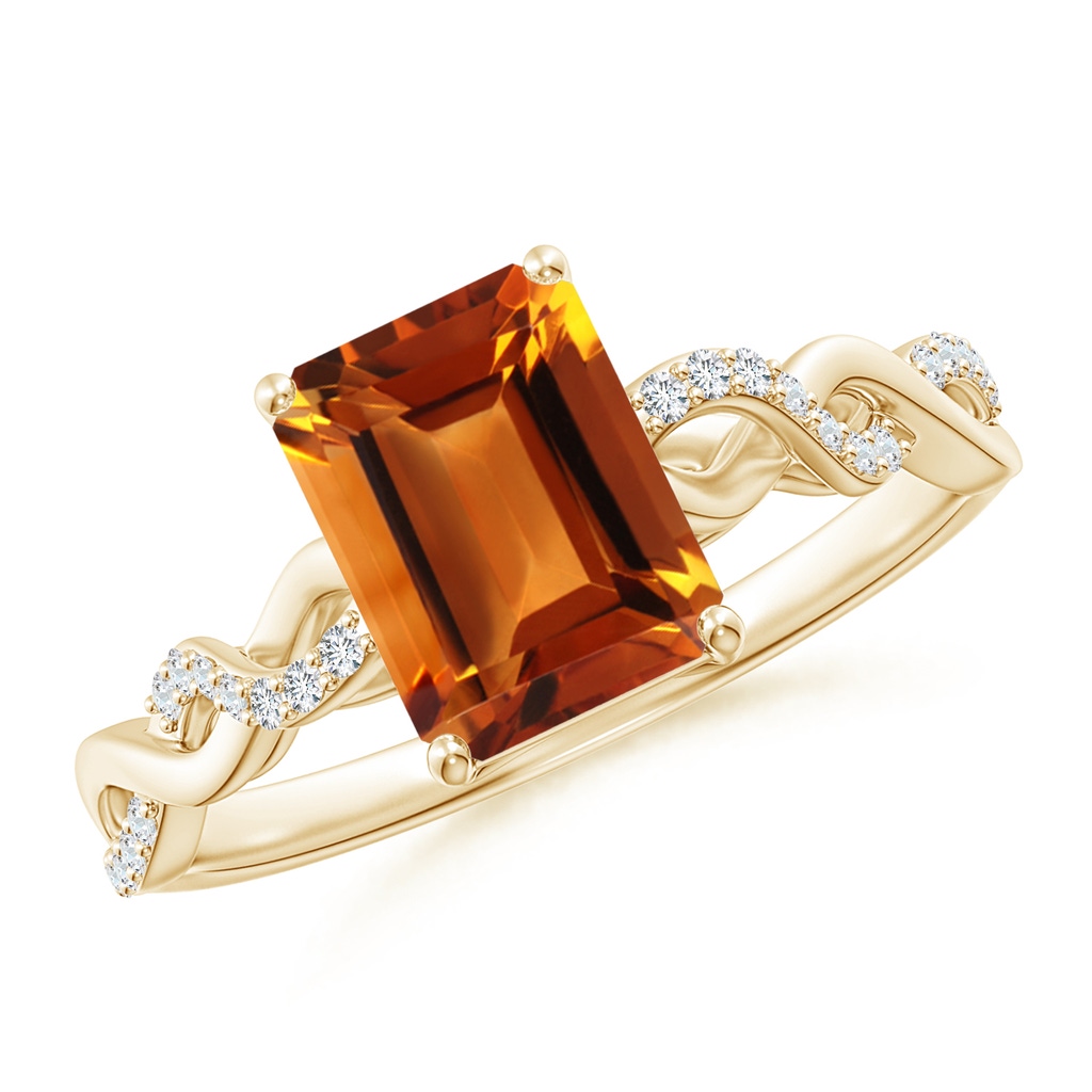 8x6mm AAAA Emerald-Cut Solitaire Citrine Infinity Twist Ring in Yellow Gold