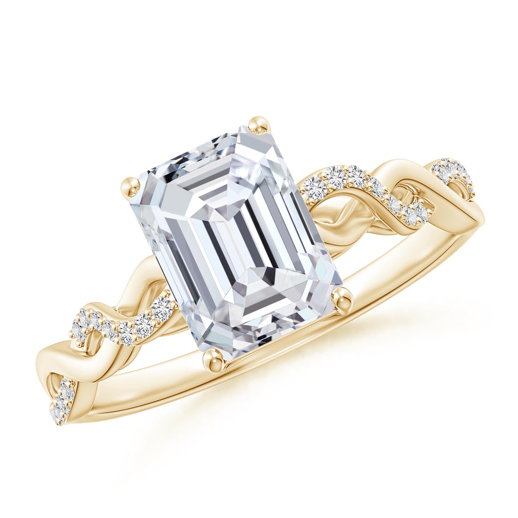 8x6mm HSI2 Emerald-Cut Solitaire Diamond Infinity Twist Ring in Yellow Gold
