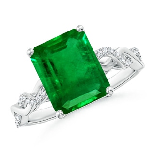 10x8mm AAAA Emerald-Cut Solitaire Emerald Infinity Twist Ring in P950 Platinum