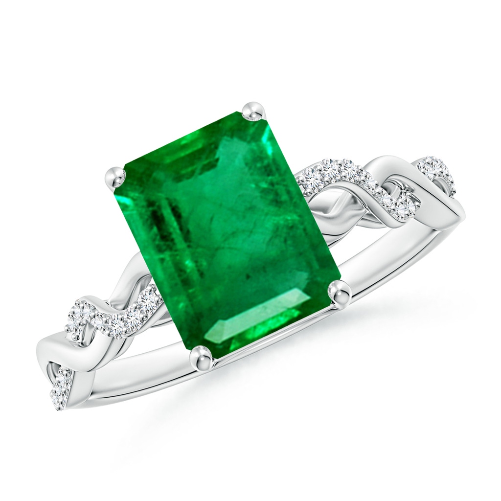 9x7mm AAA Emerald-Cut Solitaire Emerald Infinity Twist Ring in White Gold