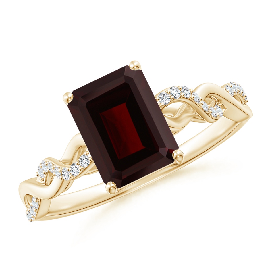 8x6mm A Emerald-Cut Solitaire Garnet Infinity Twist Ring in Yellow Gold 