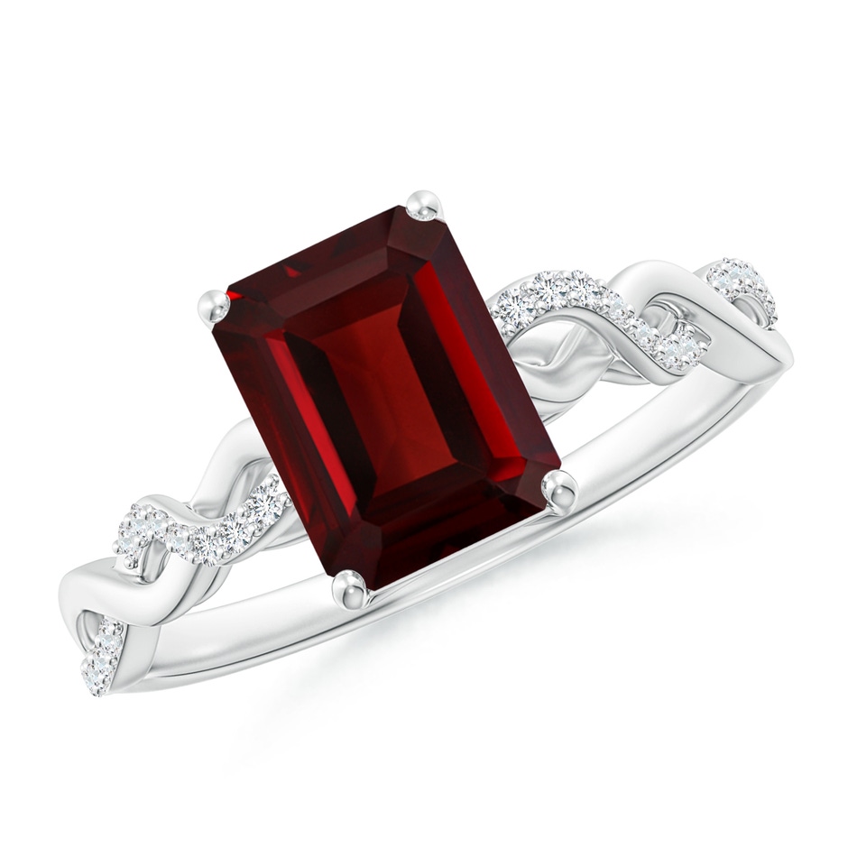 8x6mm AAA Emerald-Cut Solitaire Garnet Infinity Twist Ring in White Gold 