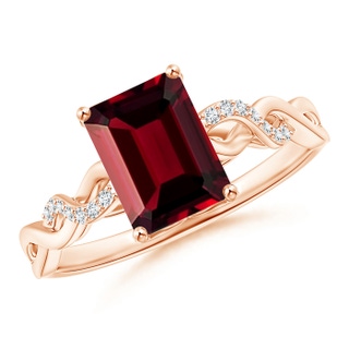 8x6mm AAAA Emerald-Cut Solitaire Garnet Infinity Twist Ring in 10K Rose Gold