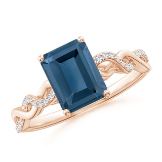 8x6mm A Emerald-Cut Solitaire London Blue Topaz Infinity Twist Ring in Rose Gold