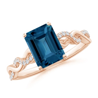 8x6mm AAA Emerald-Cut Solitaire London Blue Topaz Infinity Twist Ring in 9K Rose Gold