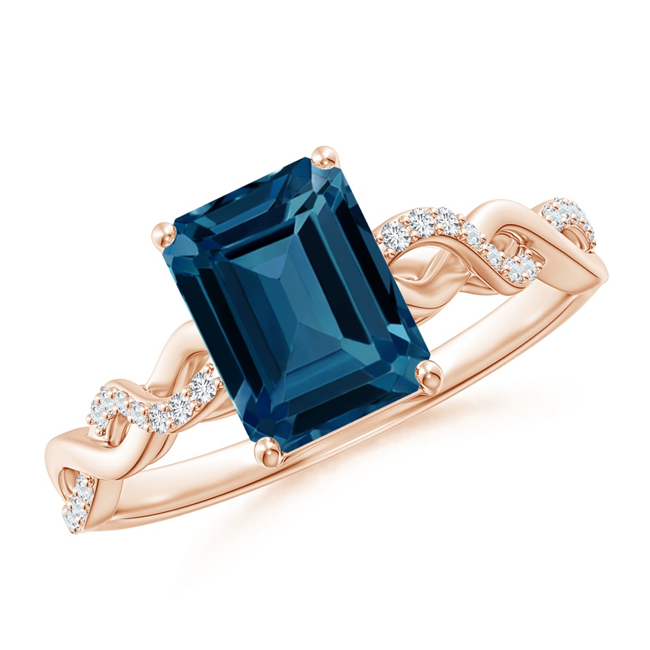 8x6mm AAAA Emerald-Cut Solitaire London Blue Topaz Infinity Twist Ring in 18K Rose Gold 