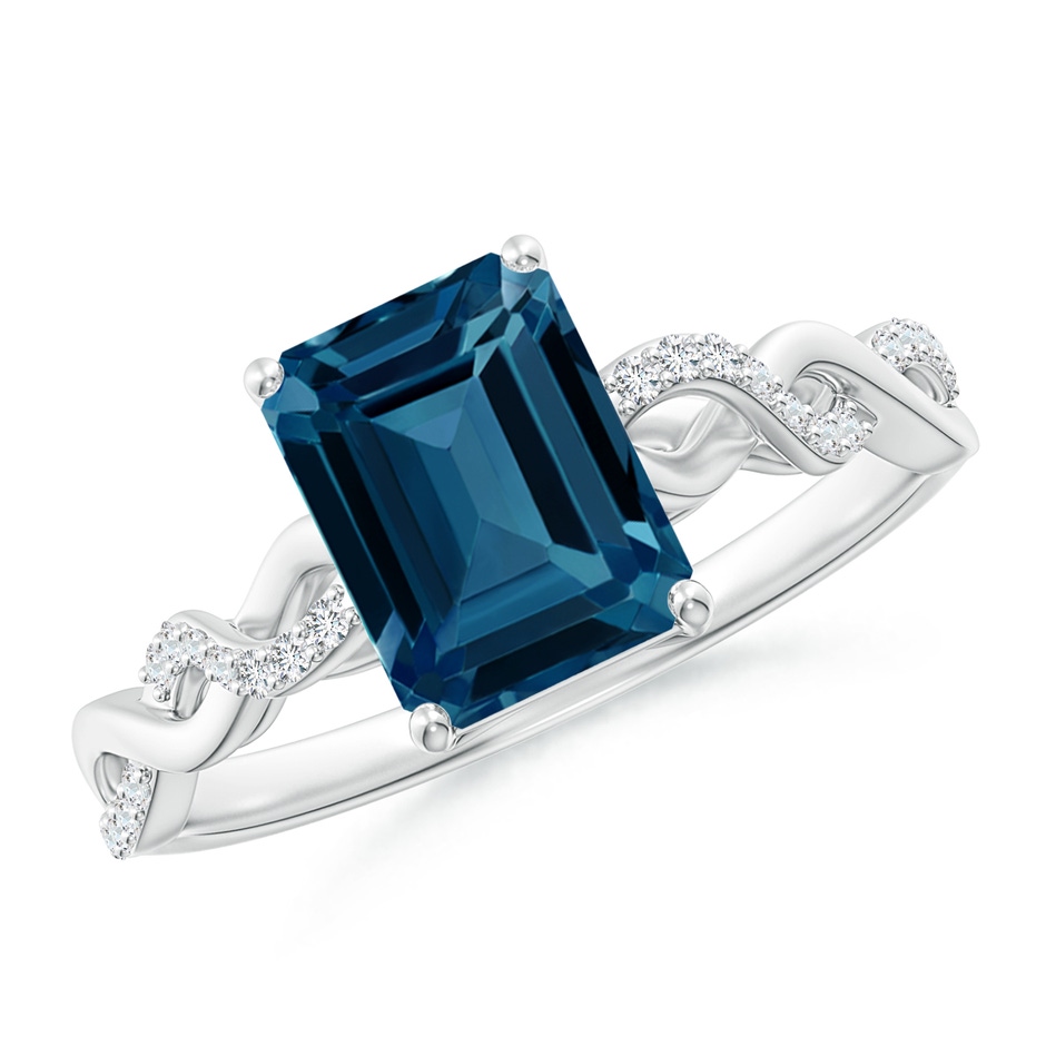 8x6mm AAAA Emerald-Cut Solitaire London Blue Topaz Infinity Twist Ring in 18K White Gold 