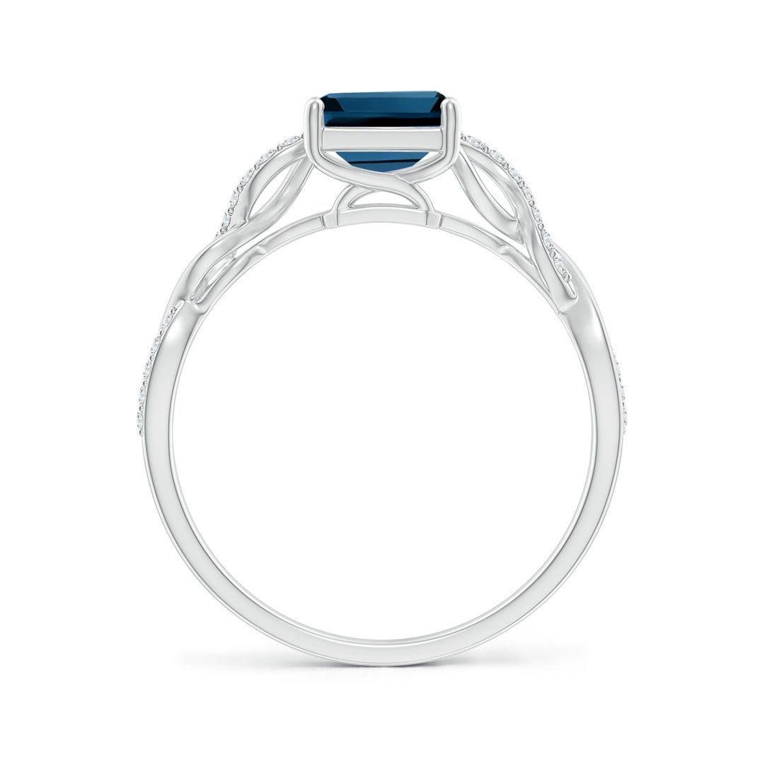 8x6mm AAAA Emerald-Cut Solitaire London Blue Topaz Infinity Twist Ring in 18K White Gold - side 2