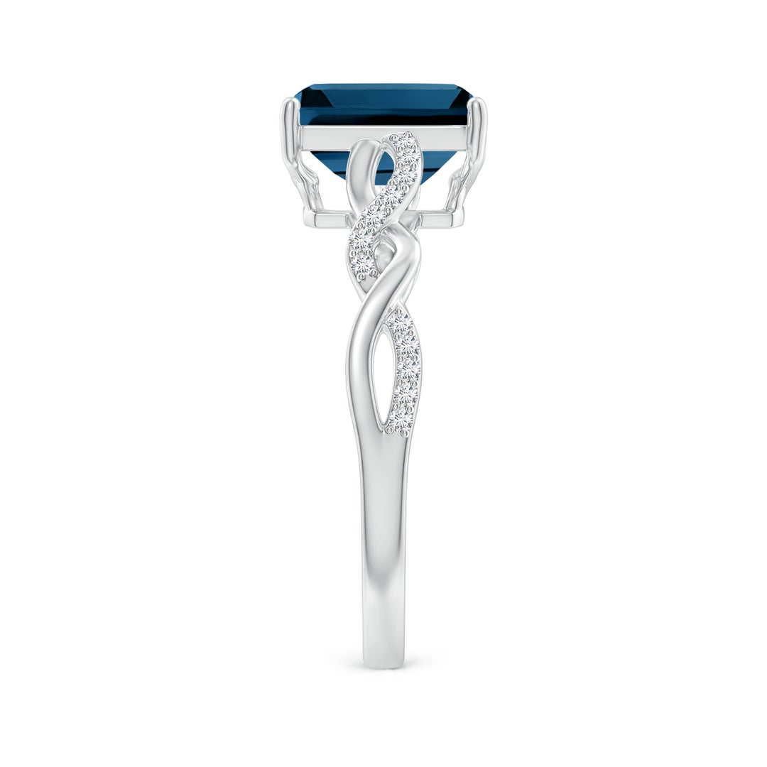 8x6mm AAAA Emerald-Cut Solitaire London Blue Topaz Infinity Twist Ring in 18K White Gold - side 3