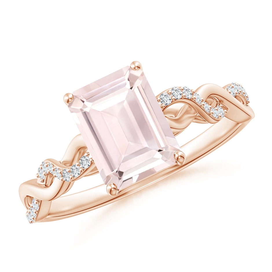 8x6mm A Emerald-Cut Solitaire Morganite Infinity Twist Ring in Rose Gold 