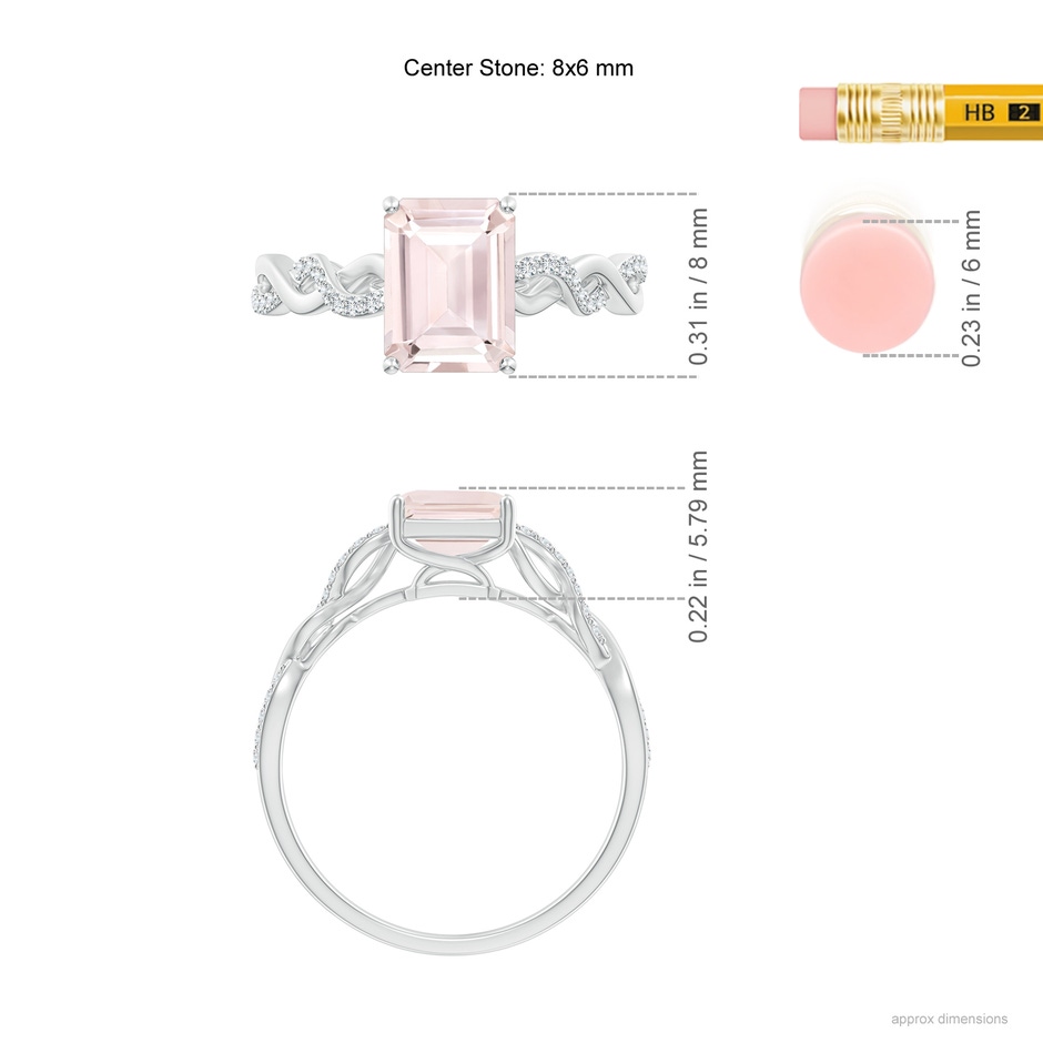 8x6mm A Emerald-Cut Solitaire Morganite Infinity Twist Ring in White Gold ruler