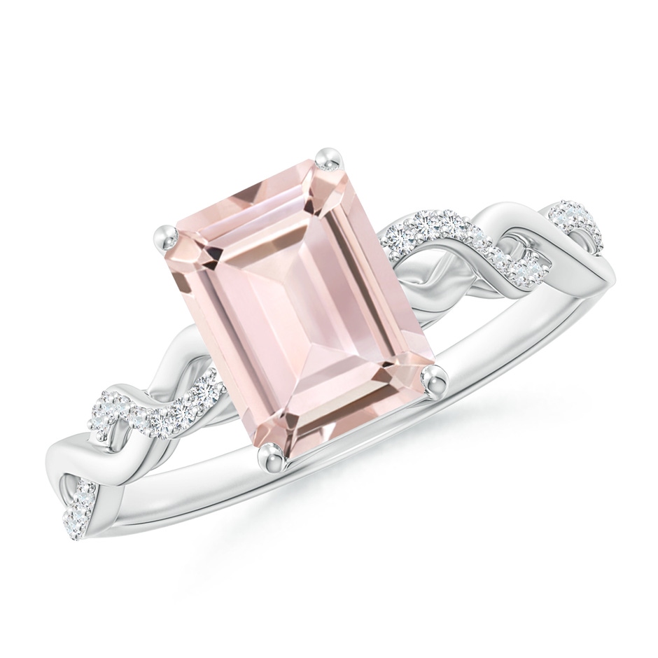 8x6mm AA Emerald-Cut Solitaire Morganite Infinity Twist Ring in White Gold 