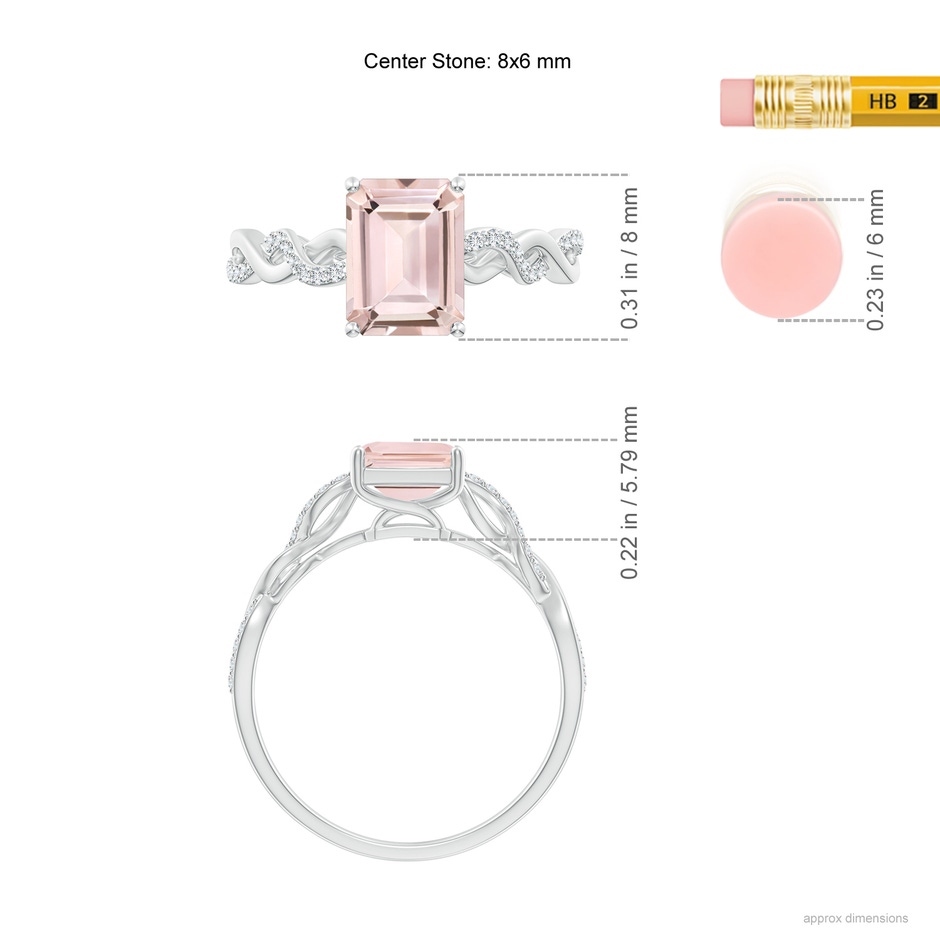 8x6mm AA Emerald-Cut Solitaire Morganite Infinity Twist Ring in White Gold ruler
