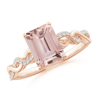 8x6mm AAA Emerald-Cut Solitaire Morganite Infinity Twist Ring in Rose Gold