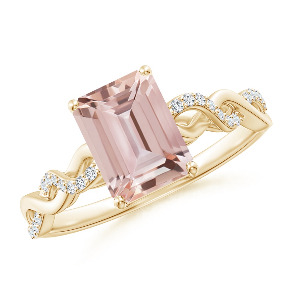 8x6mm AAA Emerald-Cut Solitaire Morganite Infinity Twist Ring in Yellow Gold 