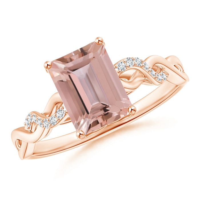 8x6mm AAAA Emerald-Cut Solitaire Morganite Infinity Twist Ring in 9K Rose Gold 