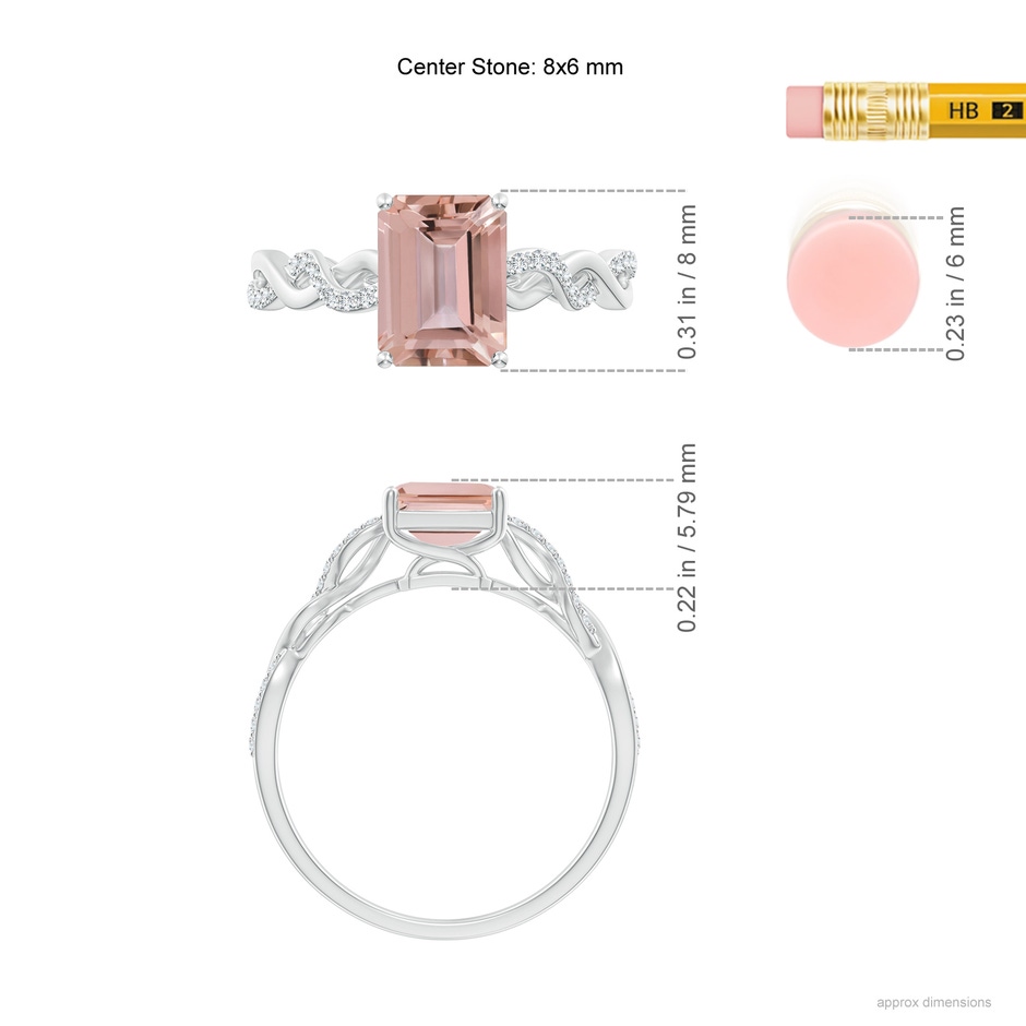 8x6mm AAAA Emerald-Cut Solitaire Morganite Infinity Twist Ring in P950 Platinum ruler