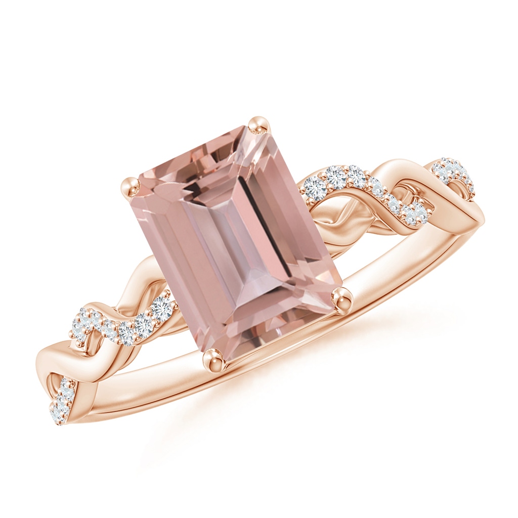 8x6mm AAAA Emerald-Cut Solitaire Morganite Infinity Twist Ring in Rose Gold