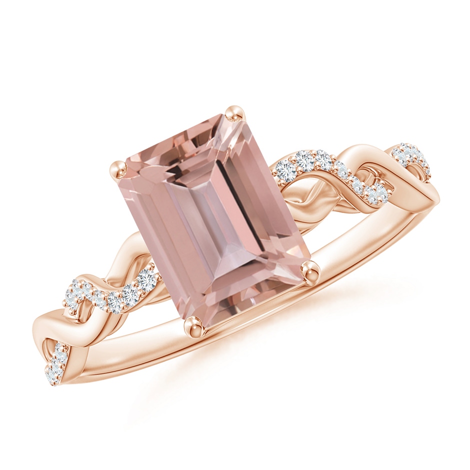 8x6mm AAAA Emerald-Cut Solitaire Morganite Infinity Twist Ring in Rose Gold 