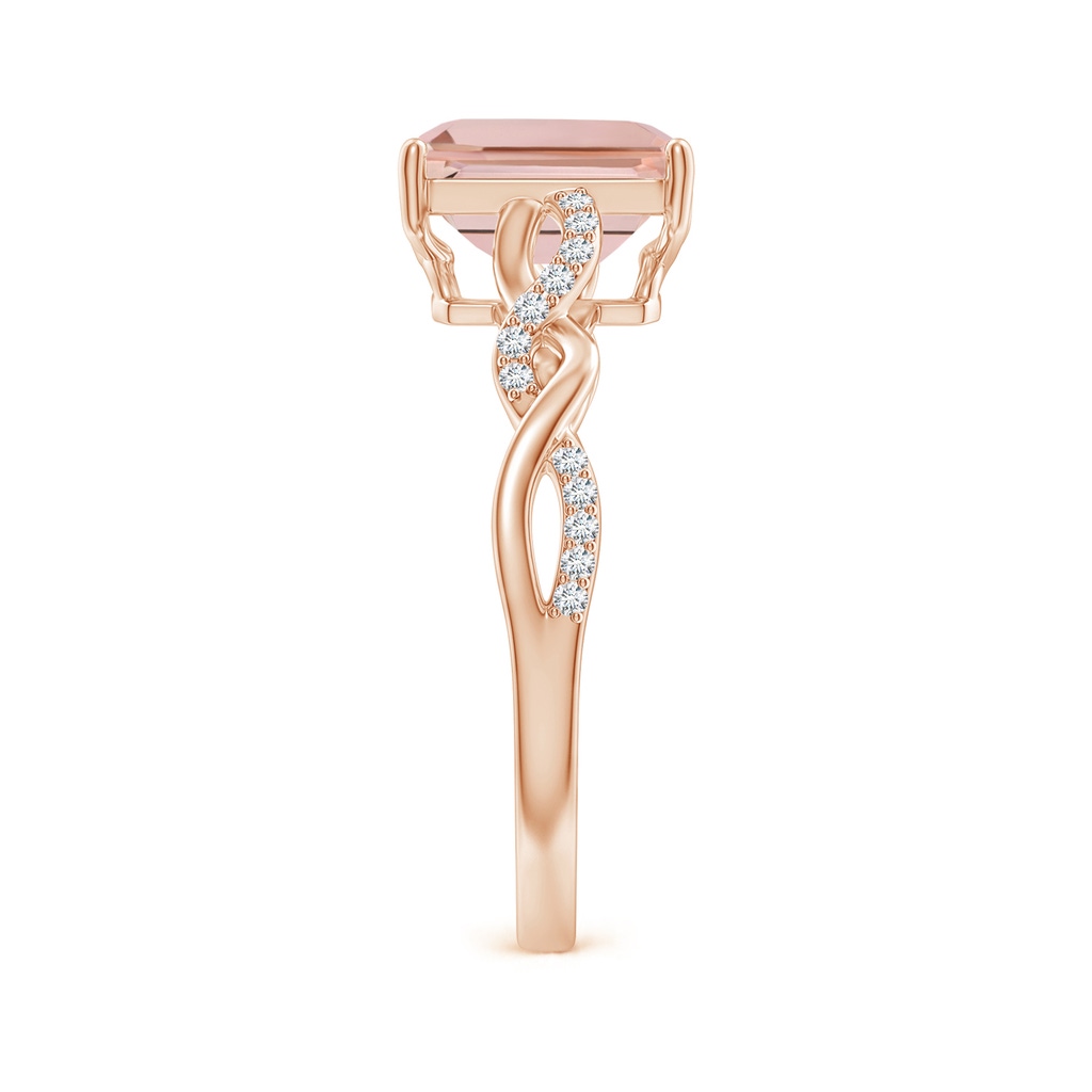 8x6mm AAAA Emerald-Cut Solitaire Morganite Infinity Twist Ring in Rose Gold Side-2