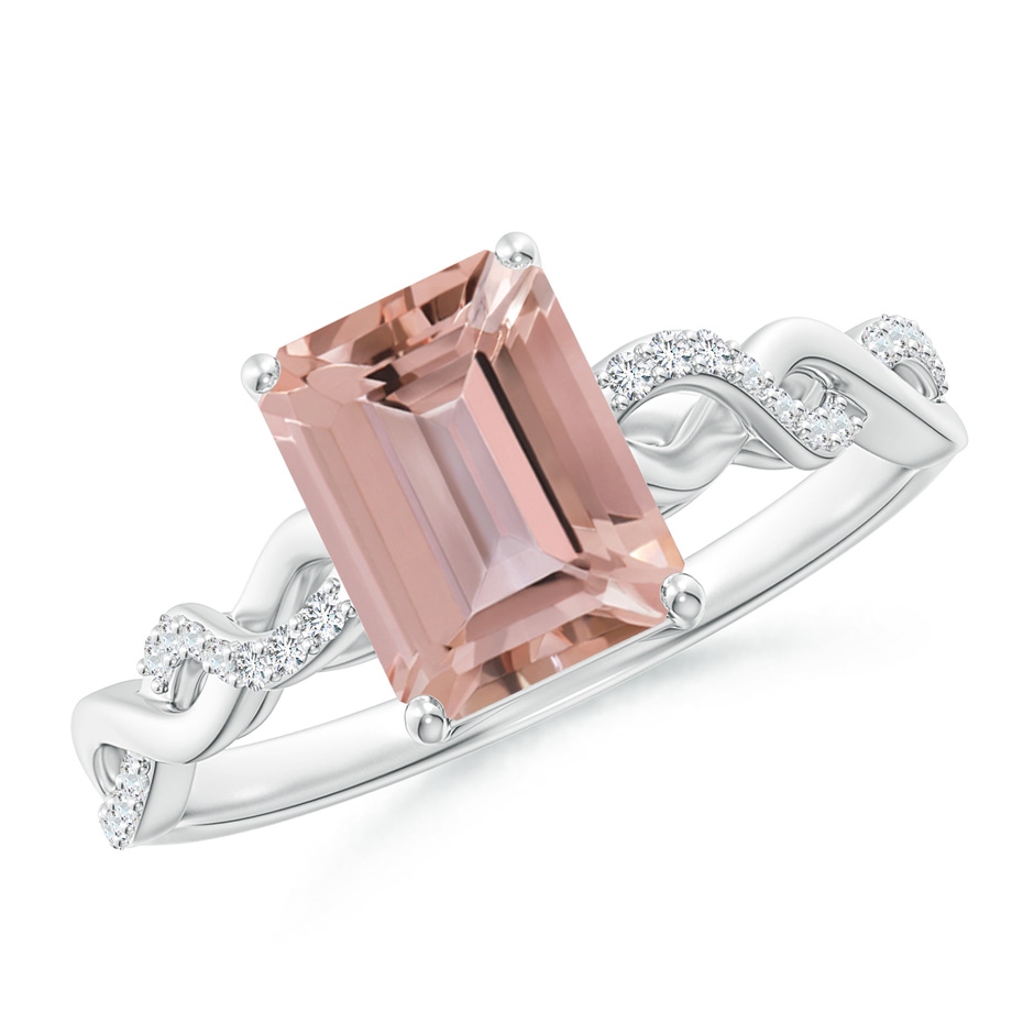 8x6mm AAAA Emerald-Cut Solitaire Morganite Infinity Twist Ring in White Gold 
