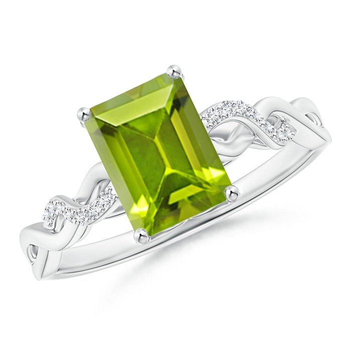 8x6mm AAA Emerald-Cut Solitaire Peridot Infinity Twist Ring in White Gold