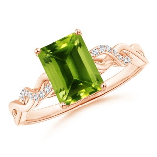 8x6mm AAAA Emerald-Cut Solitaire Peridot Infinity Twist Ring in Rose Gold