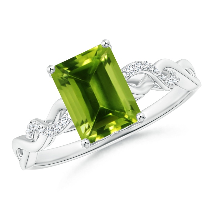 8x6mm AAAA Emerald-Cut Solitaire Peridot Infinity Twist Ring in S999 Silver