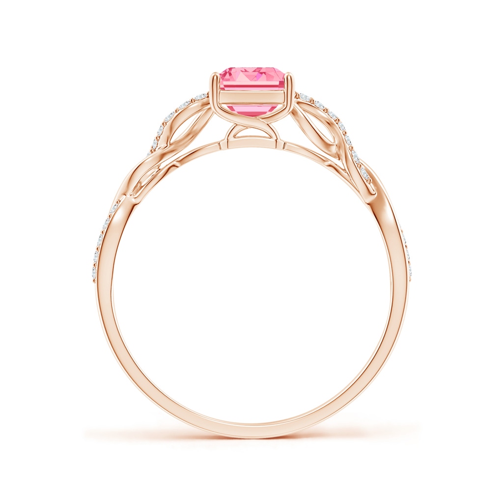 7x5mm AAAA Emerald-Cut Solitaire Fancy Intense Pink Diamond Infinity Twist Ring in Rose Gold - side 199