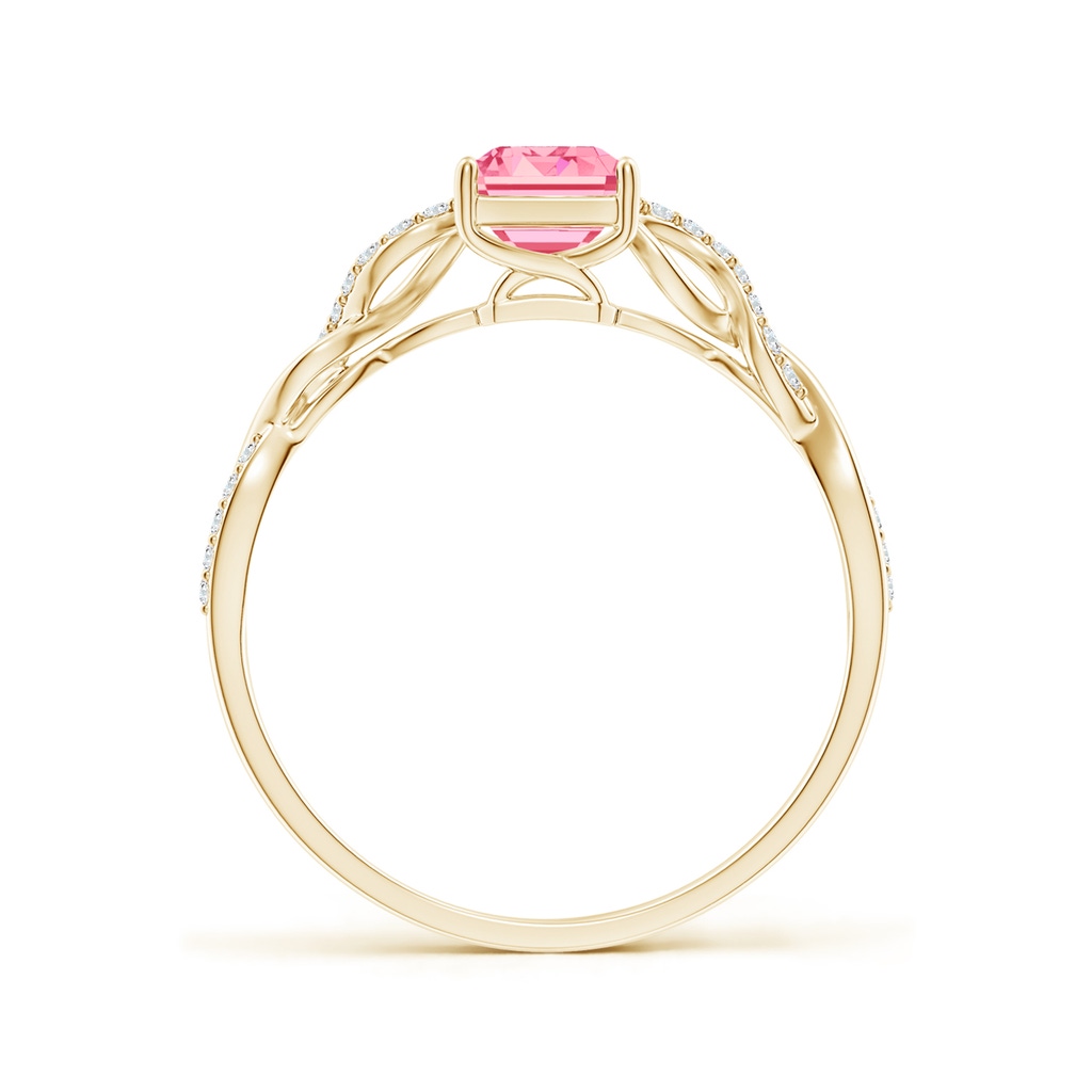 7x5mm AAAA Emerald-Cut Solitaire Fancy Intense Pink Diamond Infinity Twist Ring in Yellow Gold - side 199