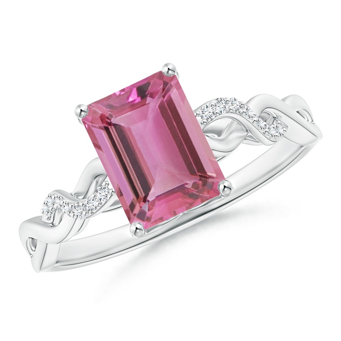 8x6mm AAA Emerald-Cut Solitaire Pink Tourmaline Infinity Twist Ring in White Gold